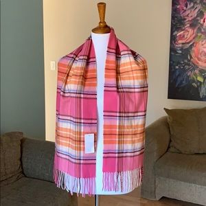 Brand new pink & orange plaid scarf 100% acrylic